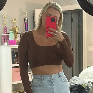 Chocolate Brown Long Sleeve Crop Top